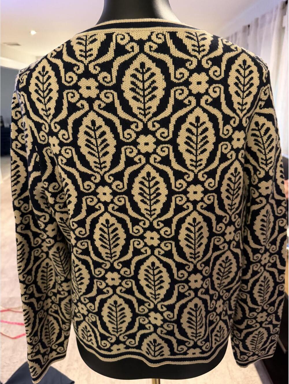 NWOT Boden Holly Cotton Knit Navy Cream Paisley Cardigan Gold Buttons US 8 - Picture 4 of 7